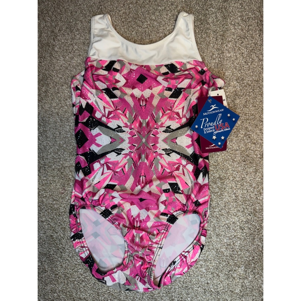 Motionwear Kids Leotard Pink Geometric Glitter Gymnastics Dance Size LC